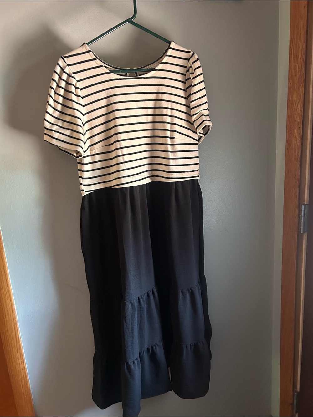 Cato Black and White Striped Top Tiered Midi Dress